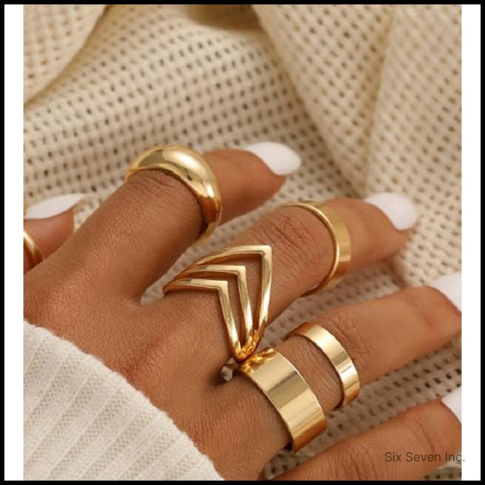 Chunky Stackable Knuckle Rings Set Gold Silver Tr… - image 4